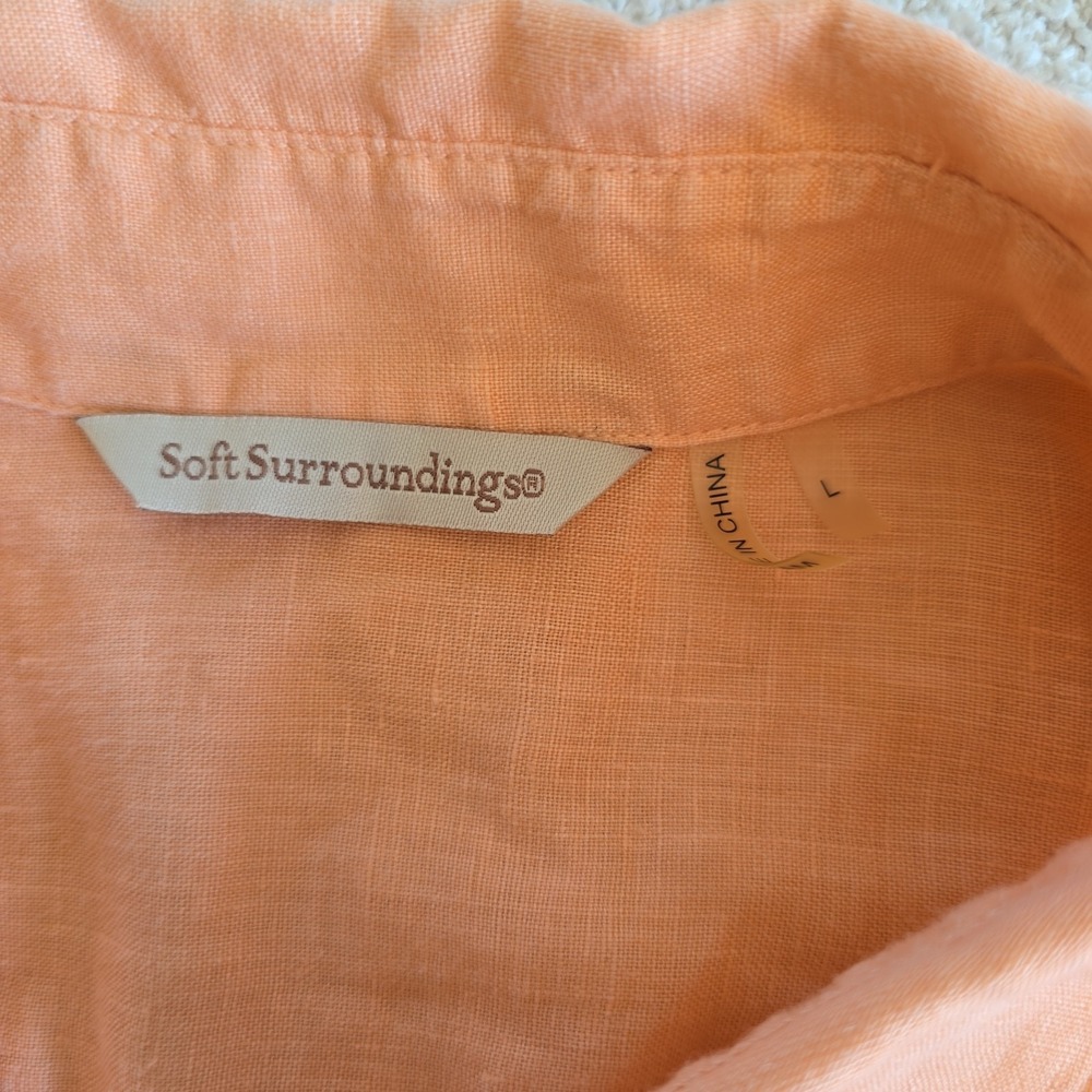 Soft Surroundings 100% Linen Ombre Top Shirt Long Sleeve High Low Hem L Peach - Picture 12 of 12